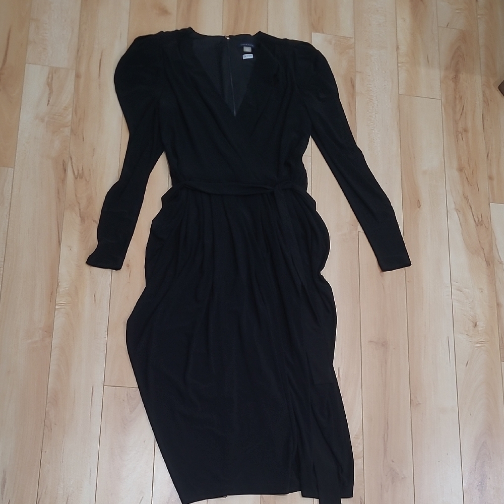 Tommy Hilfiger Women's Size 4 Black Ruched Wrap Dress with Bishop Sleeves